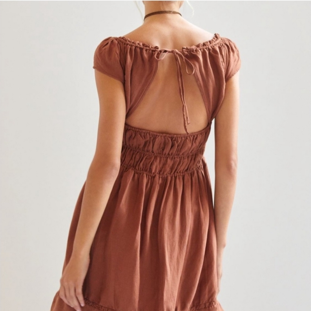 NWT Anthropologie Linen Smocked Waist Mini Dress - Picture 2 of 9